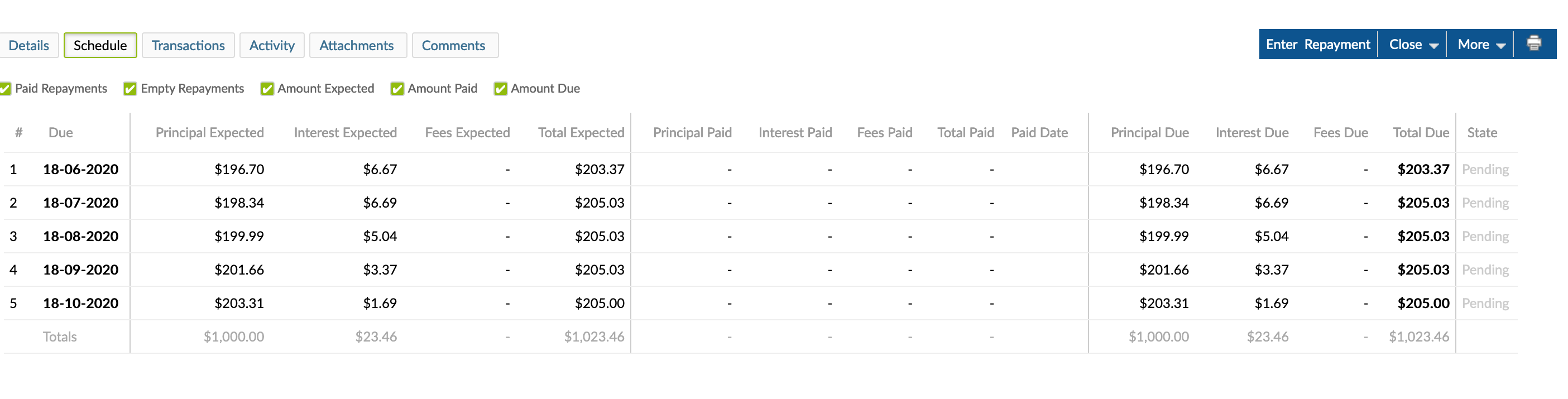 schedule after interest applied